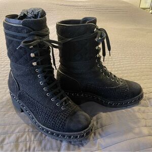 CHANEL Black Lace-Up Women's Boots Size 37